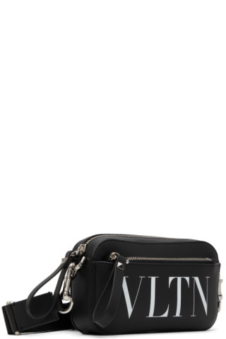 Vltn Leather Crossbody Bag for Man in Black/white