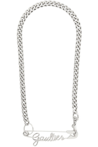 Jean Paul Gaultier: Silver 'The Gaultier' Safety Pin Necklace | SSENSE UK