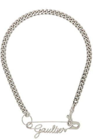 Jean Paul Gaultier: Silver 'The Gaultier' Safety Pin Necklace | SSENSE