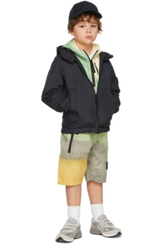 Kids Navy Crinkle Reps Hooded Jacket by Stone Island Junior on Sale