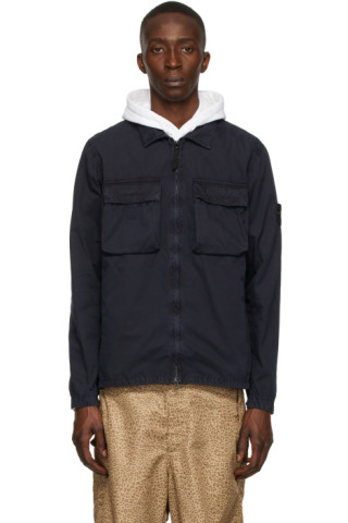 Navy Old Effect Overshirt Jacket by Stone Island on Sale