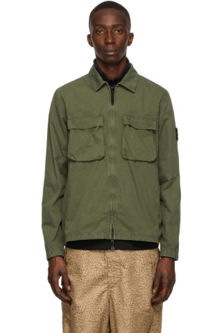 Stone Island: Green Old Effect Overshirt Jacket | SSENSE