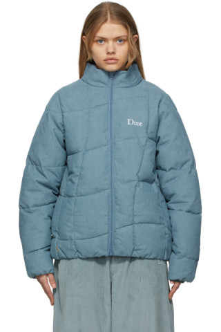 Dime: Blue Corduroy Wave Puffer Jacket | SSENSE