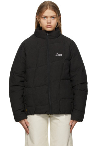 Dime: Black Corduroy Wave Puffer Jacket | SSENSE