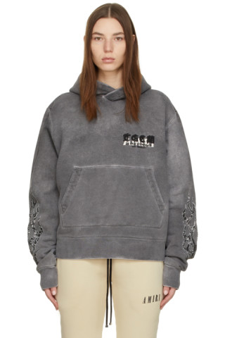 AMIRI: Grey T.G.C.W. Flames Hoodie | SSENSE UK