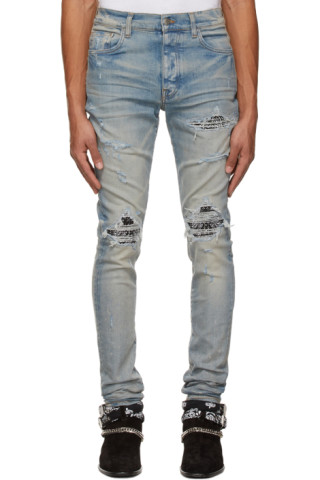 AMIRI: Blue & Taupe MX1 Bandana Jeans | SSENSE