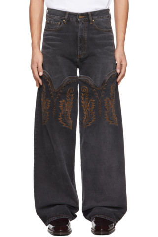 Y/Project: Black Cowboy Cuff Jeans | SSENSE Canada