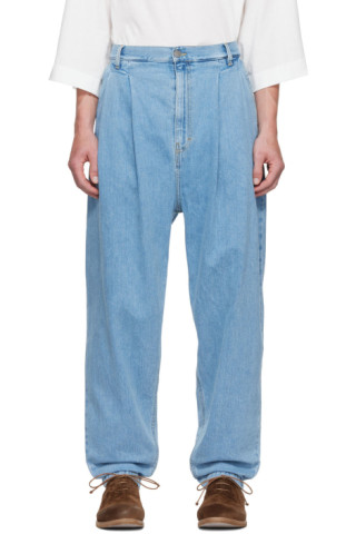 Hed Mayner: Blue Pleated Jeans | SSENSE