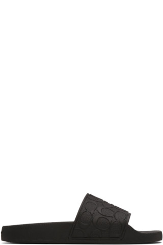 Coach 1941: Black Embossed Logo Slide Sandals | SSENSE Coach 1941: Black Embossed Logo Slide Sandals | SSENSE