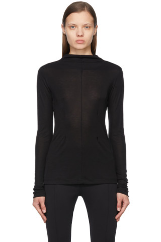 Black Tencel Long Sleeve T-Shirt by CAES on Sale