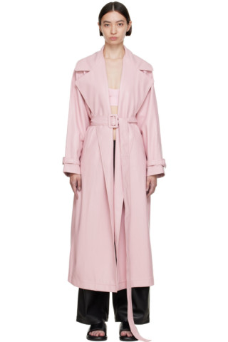 Olēnich: Pink Faux-Leather Trench Coat | SSENSE