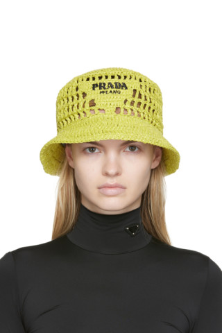 Prada: Yellow Raffia Bucket Hat | SSENSE