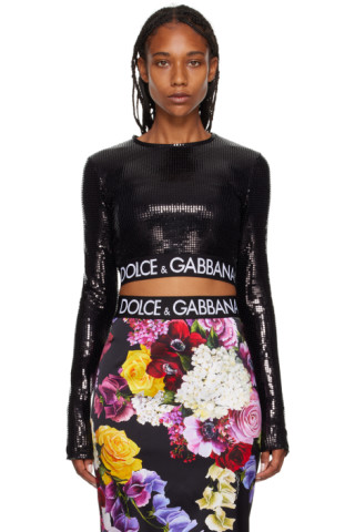 Dolce & Gabbana: Black Embellished Long Sleeve T-Shirt | SSENSE