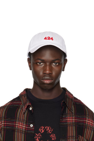 White Embroidered Cap by 424 on Sale