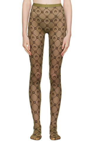 Marine Serre: Khaki Moonogram Flocked Tights | SSENSE