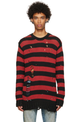 R13: Black & Red Shredded Grunge Sweater | SSENSE