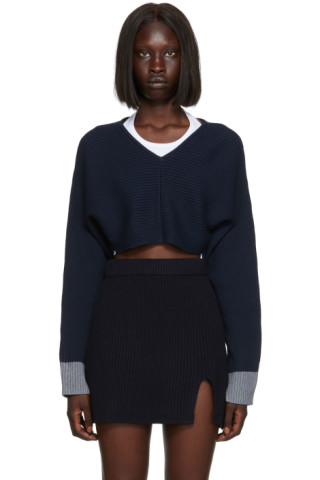 Filippa K: Navy Cropped Warm-Up Sweater | SSENSE