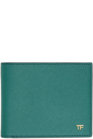 Elle Estampe Le Cuir En 9 Lettres TOM FORD: Portefeuille vert à logo et à deux volets | SSENSE France