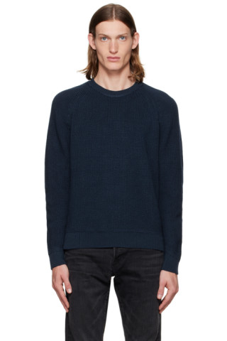 TOM FORD: Navy Ribbed Sweater | SSENSE