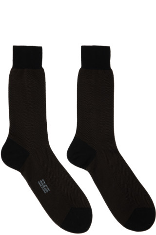 TOM FORD: Black & Brown Herringbone Socks | SSENSE