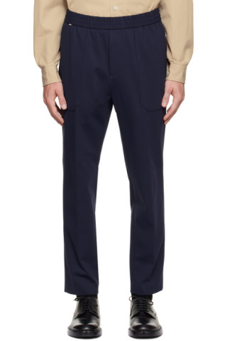 Navy C-Perin-J-Patch-223 Trousers by BOSS on Sale