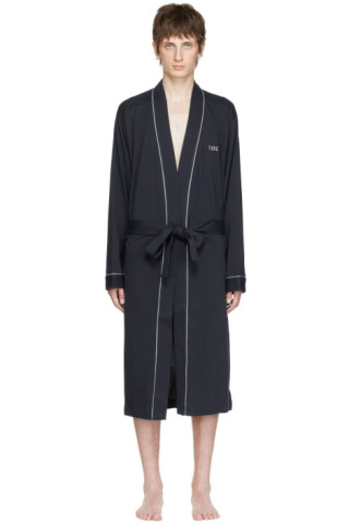 Boss Navy logo-embroidered Kimono Terry Cotton Dressing Gown S