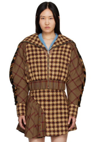 Brown Patchwork Jacket by SHUTING QIU on Sale