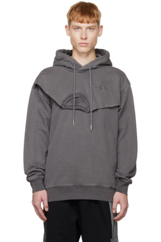 Gray Paneled Hoodie by Feng Chen Wang on Sale