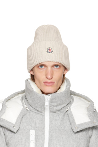 Moncler: White Rolled Brim Beanie | SSENSE