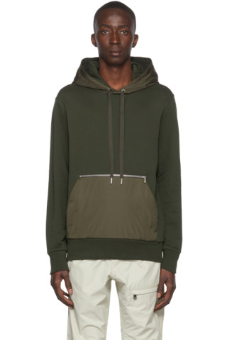 Moncler: Khaki Cotton & Nylon Hoodie | SSENSE