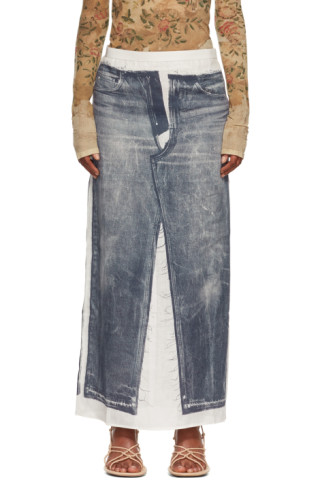 Acne Studios: Blue Denim Print Maxi Skirt | SSENSE