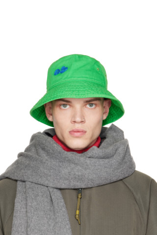 Acne Studios: Green Embroidered Bucket Hat | SSENSE