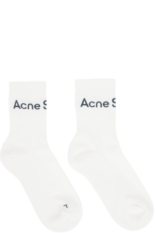 Acne Studios: White Ribbed Logo Socks | SSENSE