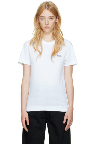 White Embroidered T-Shirt by ZEGNA on Sale