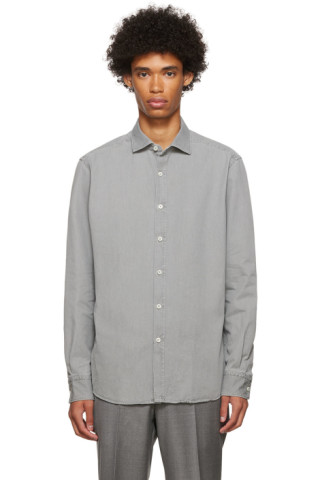 ZEGNA: Gray Denim Shirt | SSENSE