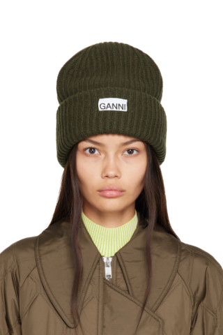 GANNI: Khaki Rib Beanie | SSENSE