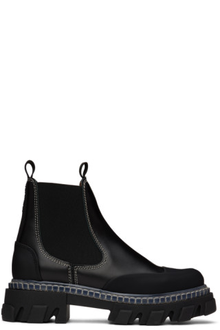 GANNI Black Cleated Mid Chelsea Boots