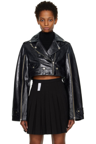 Rokh: Black Cropped Leather Jacket | SSENSE