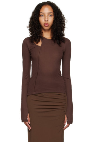 Brown Slash Long Sleeve T-Shirt by Helmut Lang on Sale