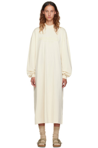 Fear of God ESSENTIALS: Off-White Long Sleeve Midi Dress | SSENSE