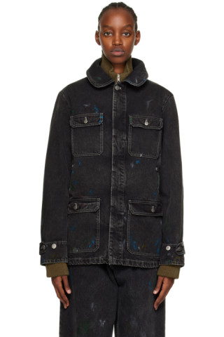 Black Paint Splatter Denim Jacket by Maison Margiela on Sale