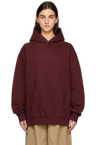 Burgundy Embroidered Hoodie by Maison Margiela on Sale