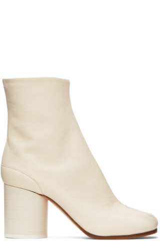 Maison Margiela: Off-White Calfskin Tabi Boots | SSENSE