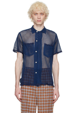 Bode: Navy Feather Net Shirt | SSENSE