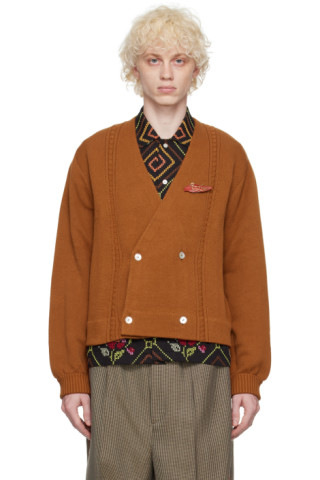 Bode: Brown Double-Breasted Cardigan | SSENSE