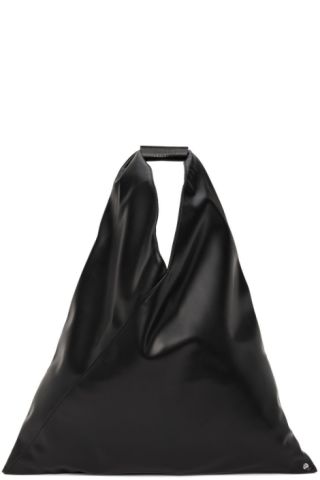 MM6 Maison Margiela: Black Faux-Leather Triangle Tote | SSENSE