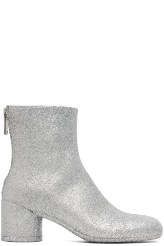 MM6 Maison Margiela: Silver Glitter Boots | SSENSE