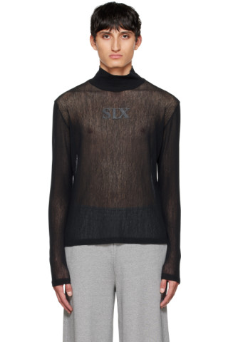 Black Semi-Sheer Turtleneck by MM6 Maison Margiela on Sale