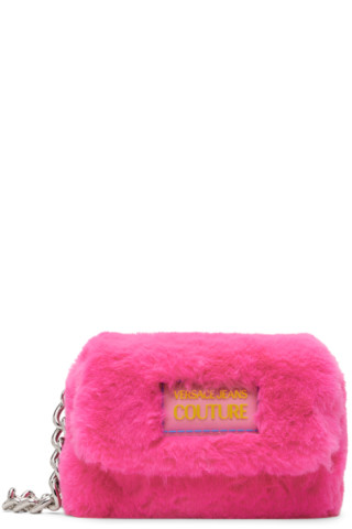 Versace Jeans Couture: Pink Faux-Fur Logo Bag | SSENSE