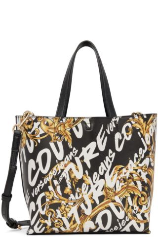 VERSACE JEANS COUTURE: tote bag with Baroque print - Black 1  Versace  Jeans Couture tote bags 71VA4BF971880 online at
